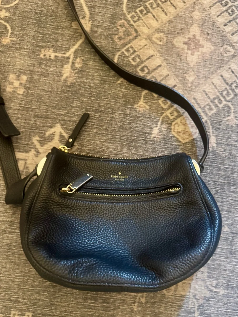 Kate Spade New York Black Pebbled Leather Crossbody Bag Gold Hardware Adjustable